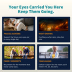 Advertisement highlighting vision care products with lifestyle images and text.